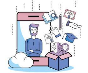 E-elearning training online business template vector 01