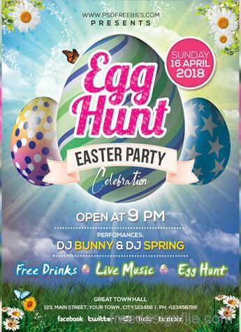Easter Party Invitation Flyer and Poster PSD Template