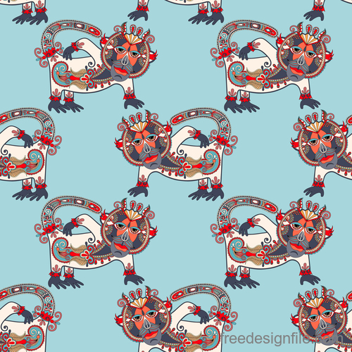 Ethnic pattern with Monkey seamless vector 01
