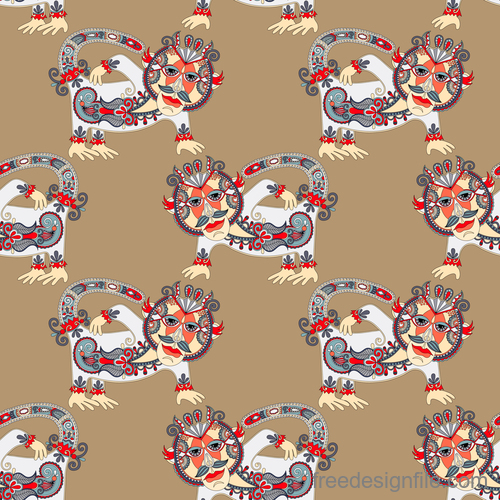 Ethnic pattern with Monkey seamless vector 02