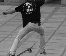 Extremely difficult skateboard action Stock Photo 01
