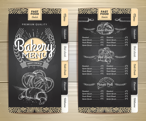 Fast food bakery menu vector template vector 04