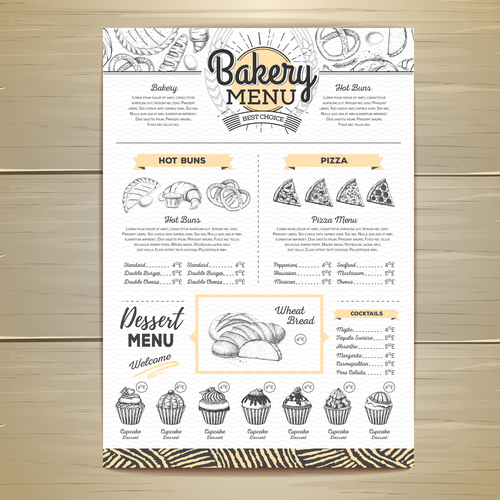 Fast food bakery menu vector template vector 08