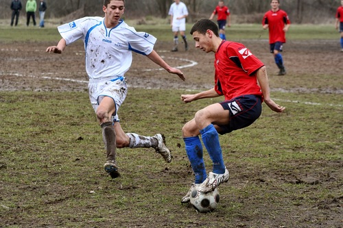 Fast-paced soccer game Stock Photo 03
