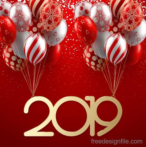 Floral balloon with 2019 new year background vector