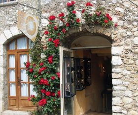 Flowers on the outer wall Stock Photo