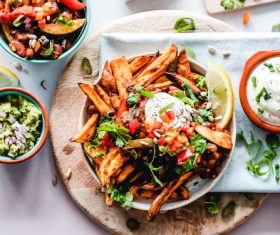 French fries vegetable salad Stock Photo