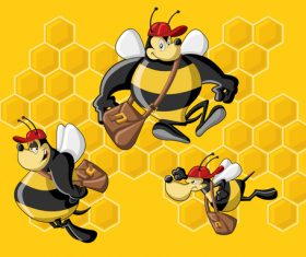 Funny bee with honey background vector