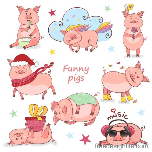 Funny pig cute vector