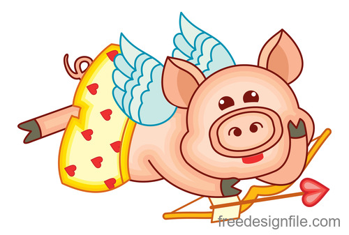 Funny pig with valentines day vectors 01