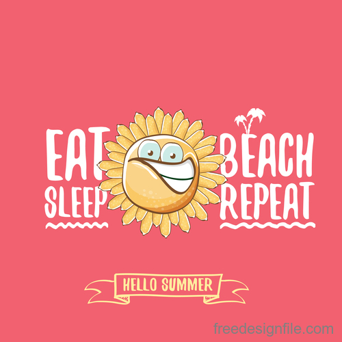 Funny sun with summer background vectors 01