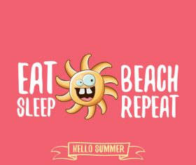 Funny sun with summer background vectors 02