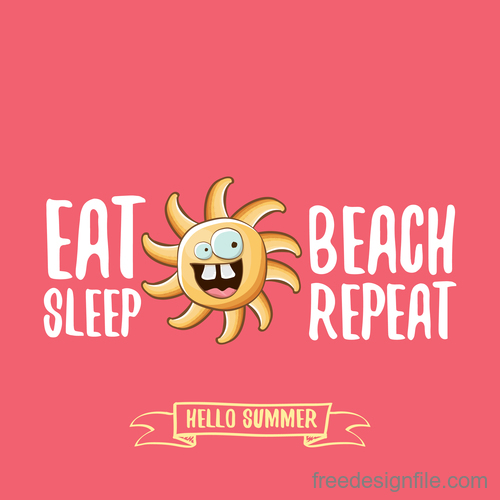 Funny sun with summer background vectors 02