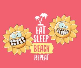 Funny sun with summer background vectors 03