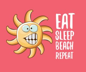 Funny sun with summer background vectors 04