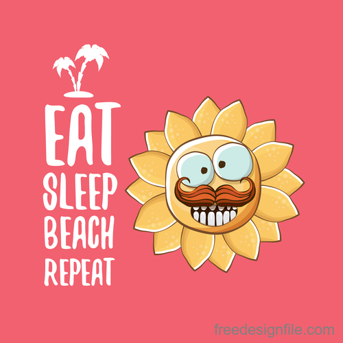 Funny sun with summer background vectors 05
