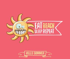 Funny sun with summer background vectors 06
