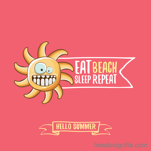 Funny sun with summer background vectors 06