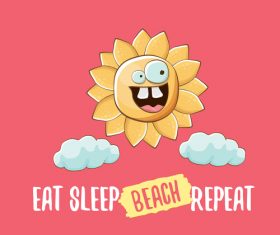 Funny sun with summer background vectors 07