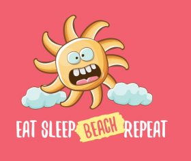 Funny sun with summer background vectors 08