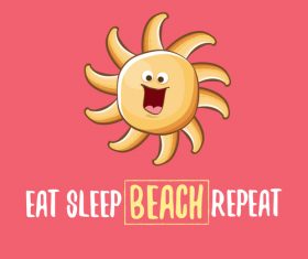 Funny sun with summer background vectors 09