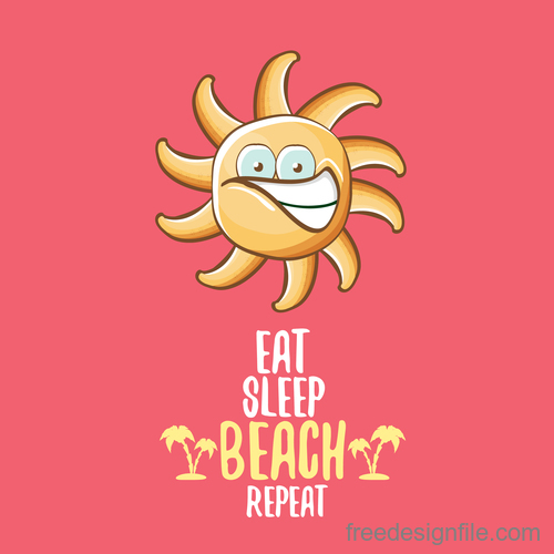 Funny sun with summer background vectors 10