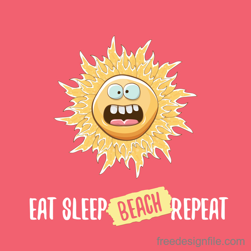Funny sun with summer background vectors 13