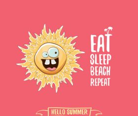 Funny sun with summer background vectors 15