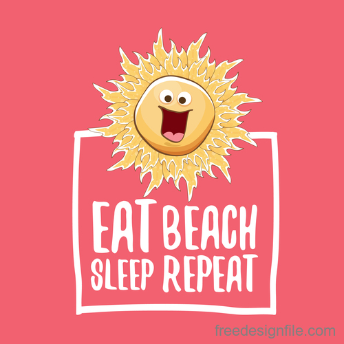 Funny sun with summer background vectors 17