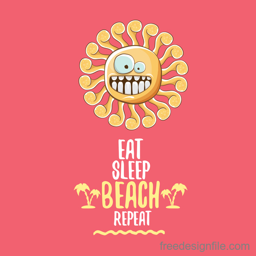 Funny sun with summer background vectors 19