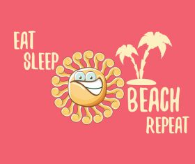 Funny sun with summer background vectors 20