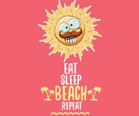 Funny sun with summer background vectors 21