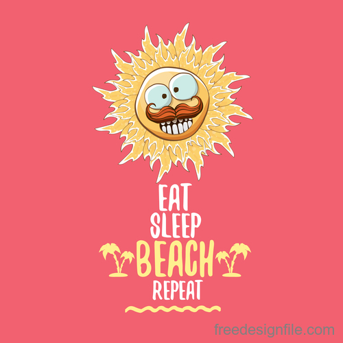 Funny sun with summer background vectors 21