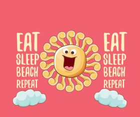 Funny sun with summer background vectors 22