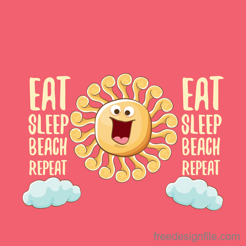 Funny sun with summer background vectors 22