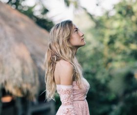Girl looking up Stock Photo