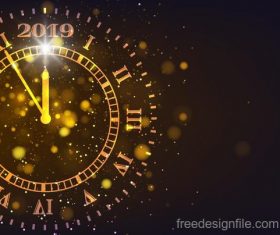 Golden 2019 new year clock with brown background vector