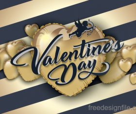 Golden air heart balloon with valentines day card vectors 01