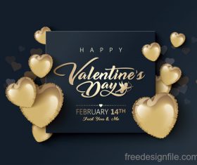 Golden air heart balloon with valentines day card vectors 03