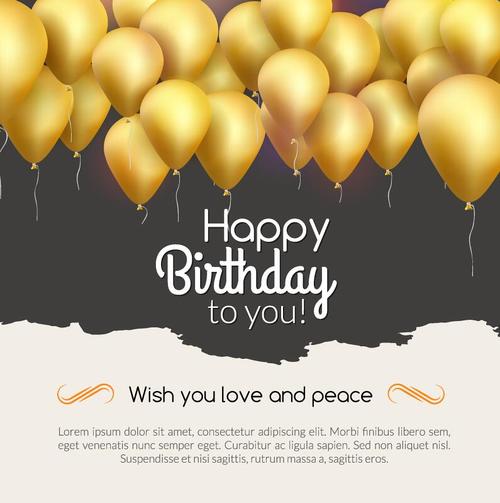 Golden balloons with barthday card vectors