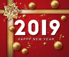 Golden bows with 2019 new year card vector