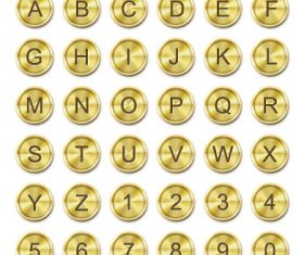 Golden button alphabet font vector