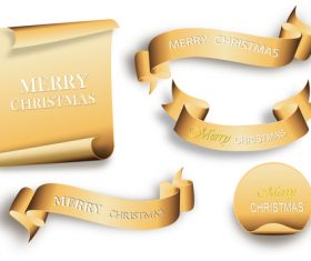 Golden christmas banner and ribbon with sticker vectors