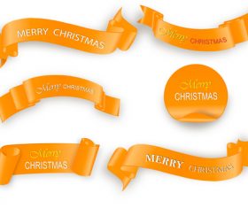 Golden christmas ribbon banner with sticker vector