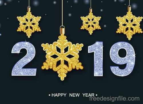 Golden snowflake decor with 2019 new year background vector