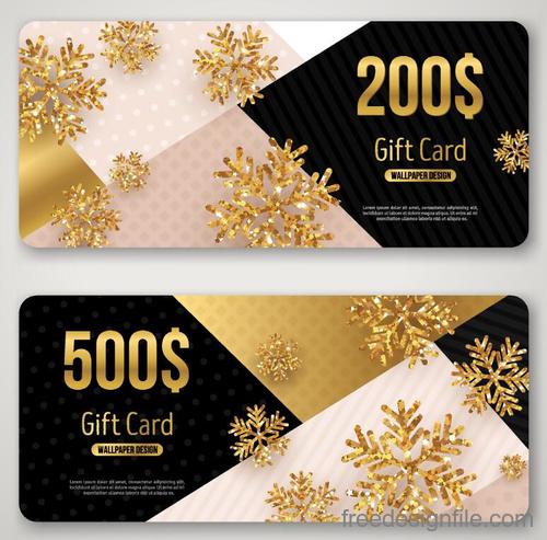 Golden snowflake with gift card template vector