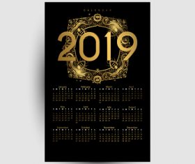 Golden with black 2019 calendar template vector 01