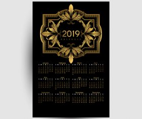 Golden with black 2019 calendar template vector 02