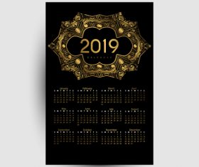 Golden with black 2019 calendar template vector 03