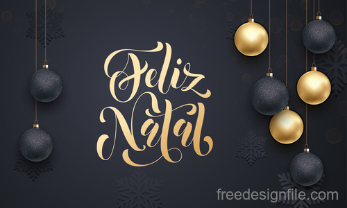 Golden with black christmas balls and xmas black background vector 01